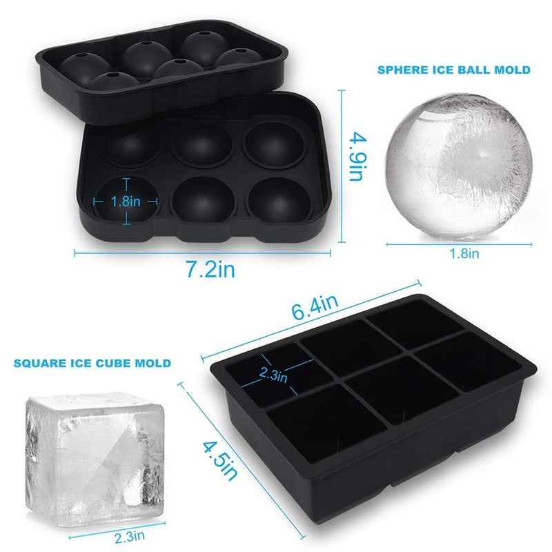 Helpcook Ice Cube trays(set of 2), Silicone Sphere Ice Ball Maker with Lid and Large Square Ice Cube Molds for Whiskey Ice and Cocktails, Food Grade Silicone, Reusable and BPA-Free - Image 2